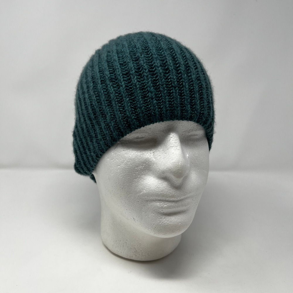 Club Monaco Women Teal Green 100% Cashmere Ribbed Knit Beanie Hat OS